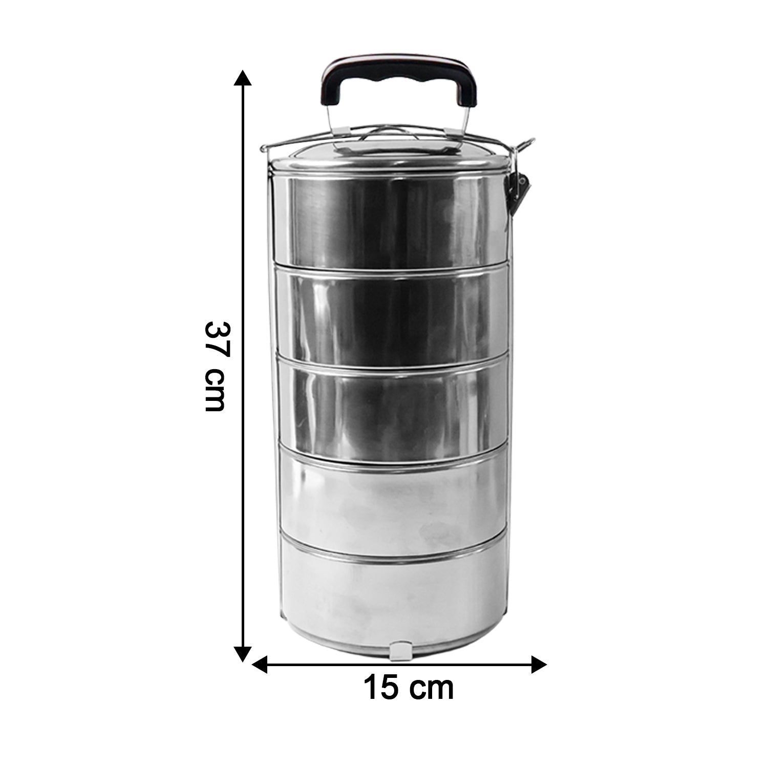 5799 Big Size 5 Compartment Lunch Box Stainless Steel Round Tiffin Traditional Tiffin Box For Kids College Office Men And Women Meal Holder With Locking Clip 5 Containers (16x5 Inch)
